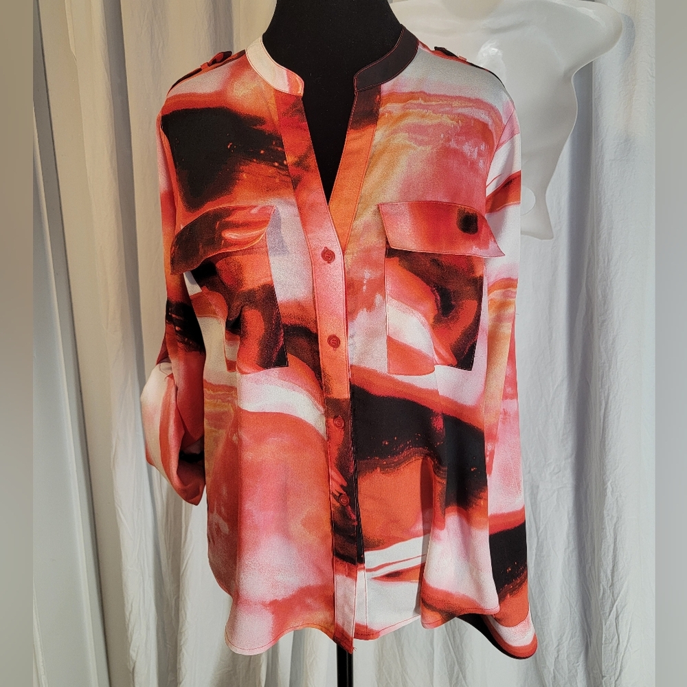 Calvin Klein Abstract Red, White, and Black Women's Top